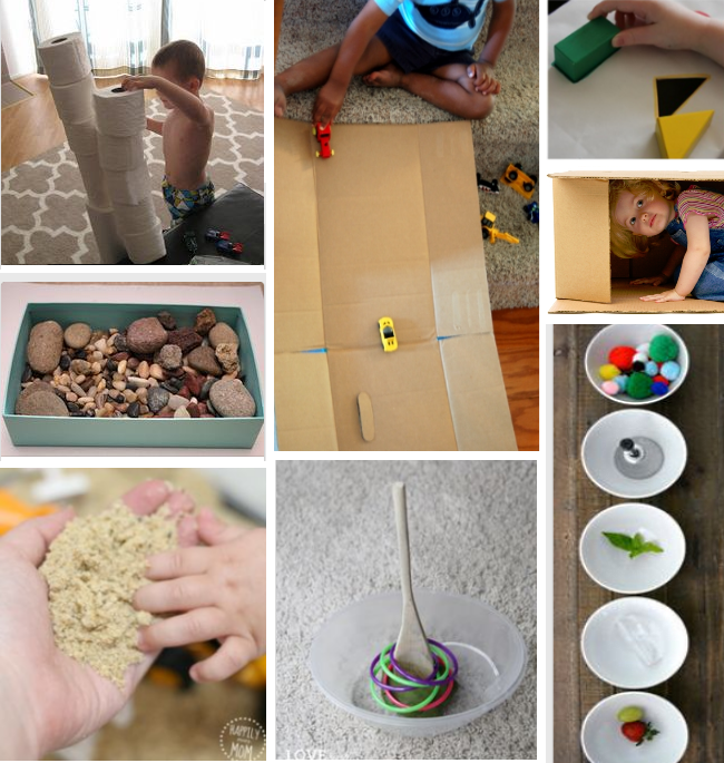 activities for two year olds - making things with 2 year olds, toilet paper stacks, rock collections, kinetic sand, homemade toys, car ramps and hiding in boxes