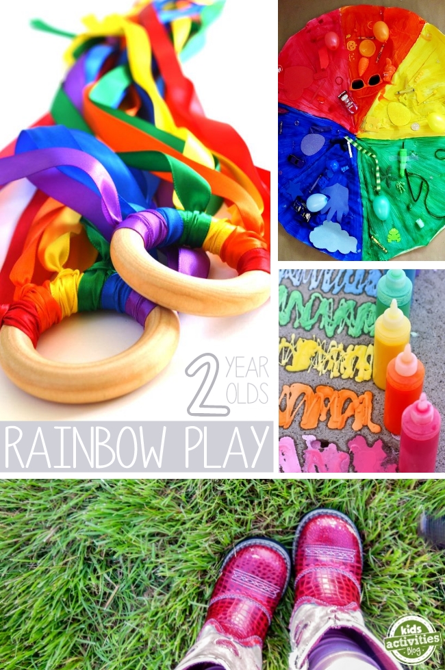 best activities for 2 year olds - rainbow play ideas for 2 year olds which include rainbow rings, rainbow mat, rainbow paint and outdoor activities for kids