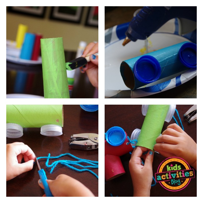 Toilet Paper Roll Train Craft Steps 1-4 to make a toilet paper roll train craft