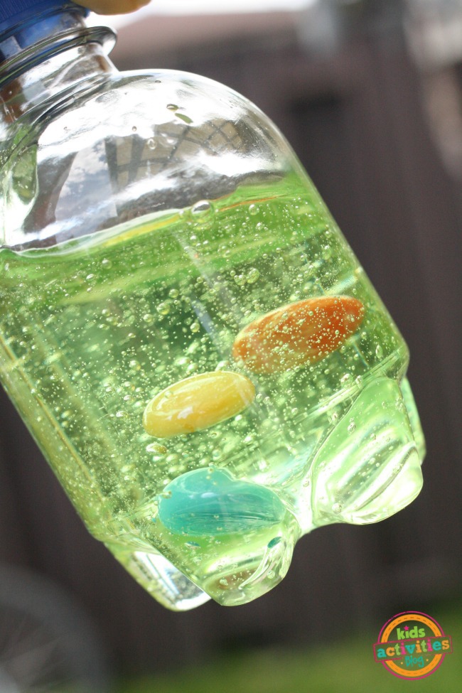 bottle filled with hair gel and glass beads
