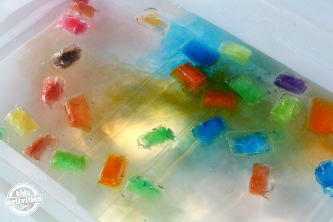 coloured ice play bin