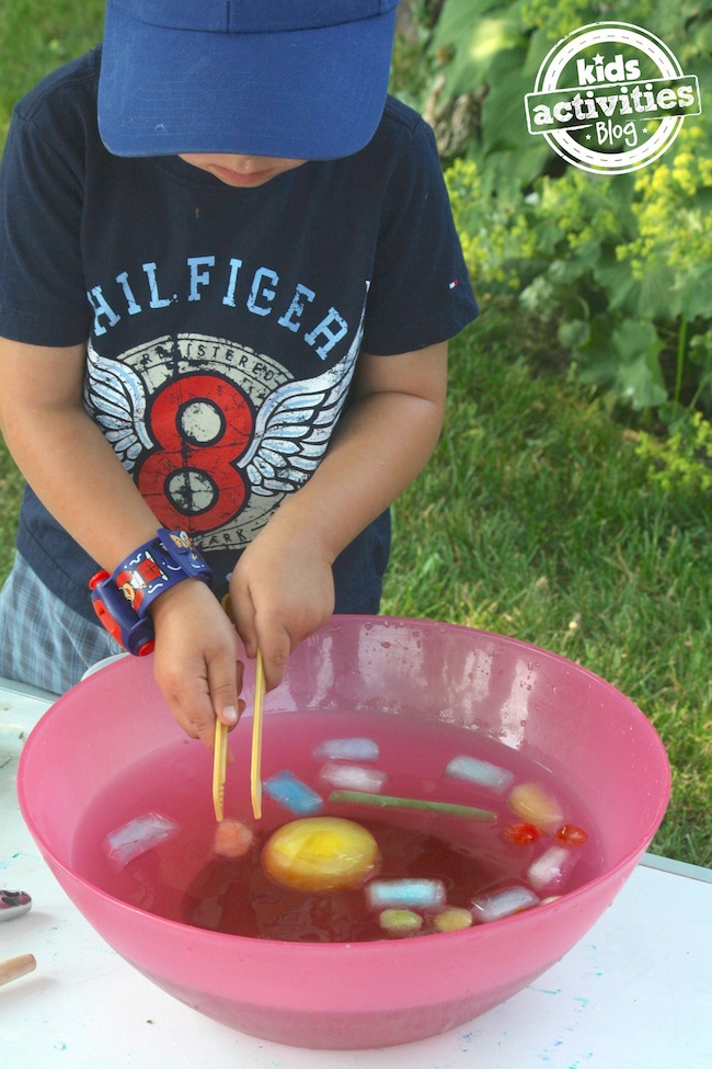 fine motor play with coloured ice
