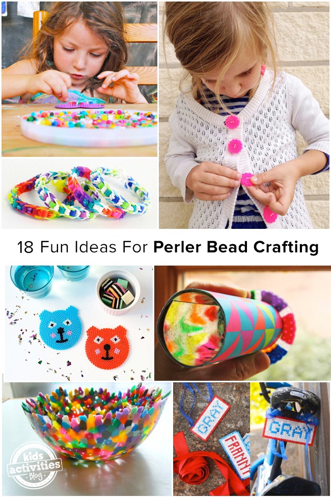 18 fun ideas for Perler bead crafting - best perler bead projects - 7 pictured here from bracelets to buttons to a kaleidoscope 