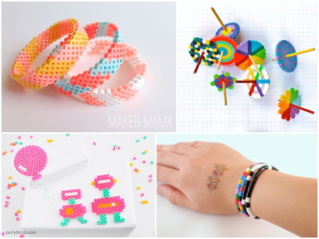 best perler bead crafts - 4 pictured including two bracelets, spinners and art