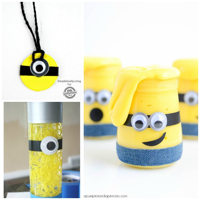 Letter M Activities Minions- minion washer necklace, minion goo in a jar, and minion sensory jar.