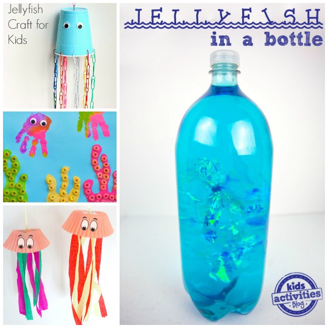 Letter J Activities Jellyfish with a cup, handprints, cup cake liners, and 2 liter bottle.