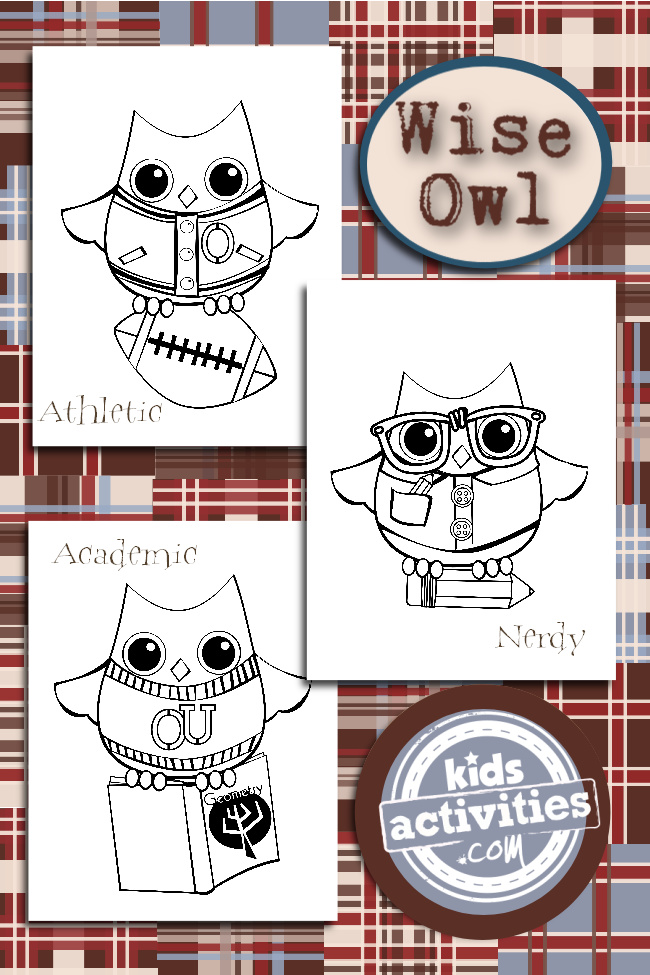 Wise Owl Coloring Pages Set from Kids Activities Blog