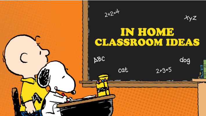 Peanuts In Home Classroom ideas - Charlie Brown and Snoopy sitting at a desk
