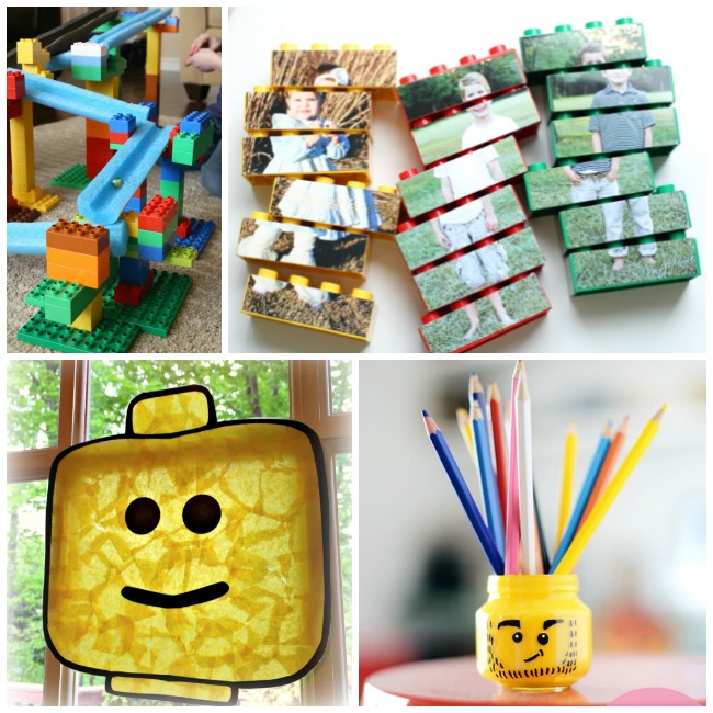 Letter L Activities LEGO- lego puzzle, lego marble run, lego suncatcher to look like a lego head, and a lego head pencil holder.
