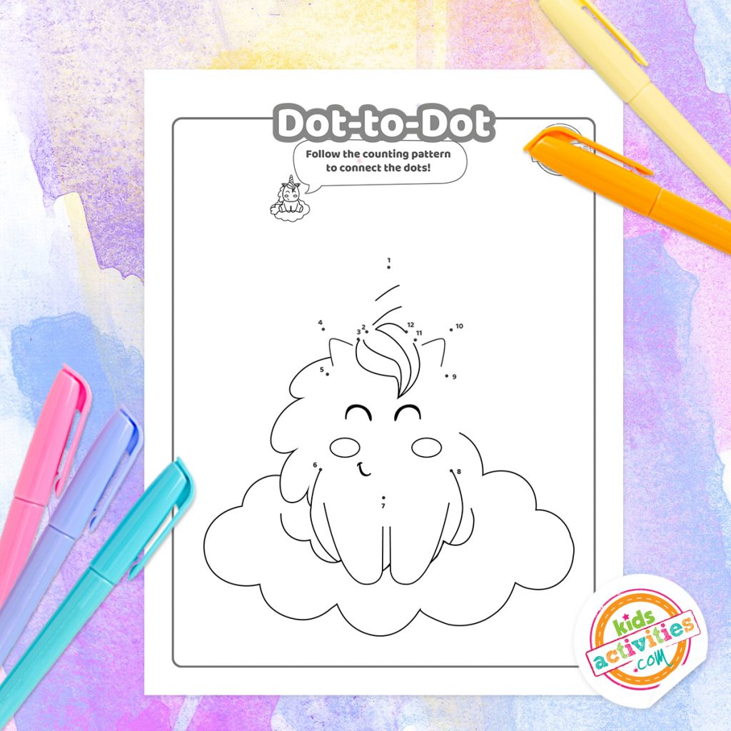 unicorn dot to dot coloring pages 