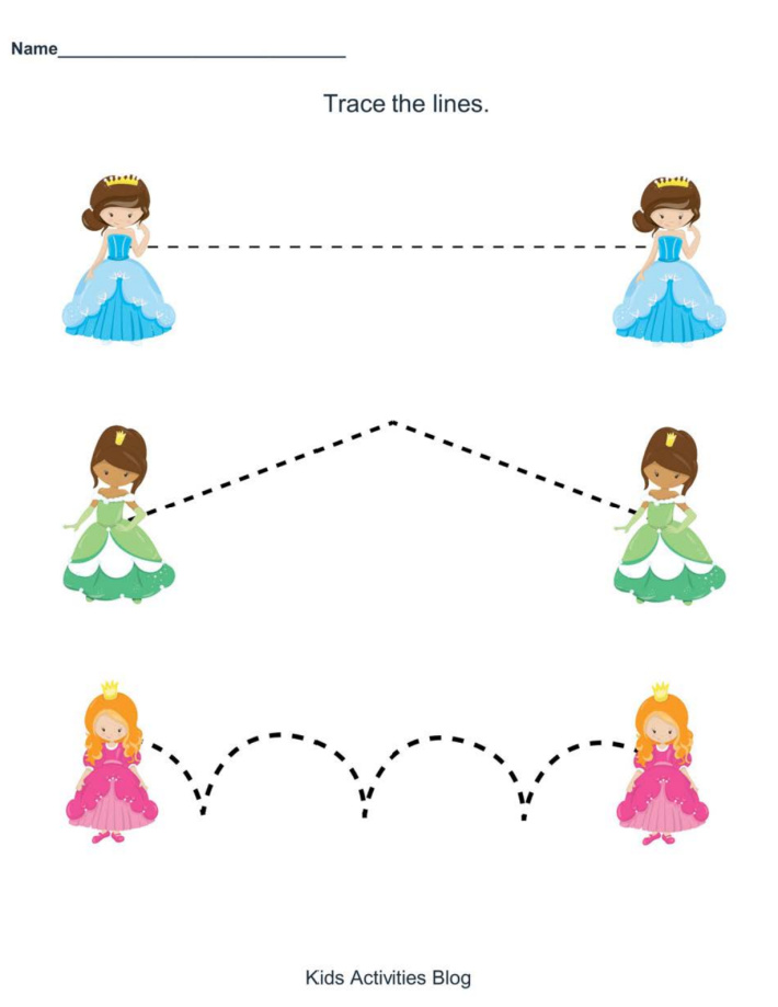Princess Preschool Worksheet - Trace the lines - Kids Activities Blog