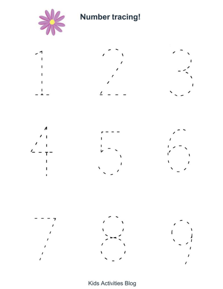 Princess preschool worksheet packet - pdf file for number tracing showing numbers 1 - 9