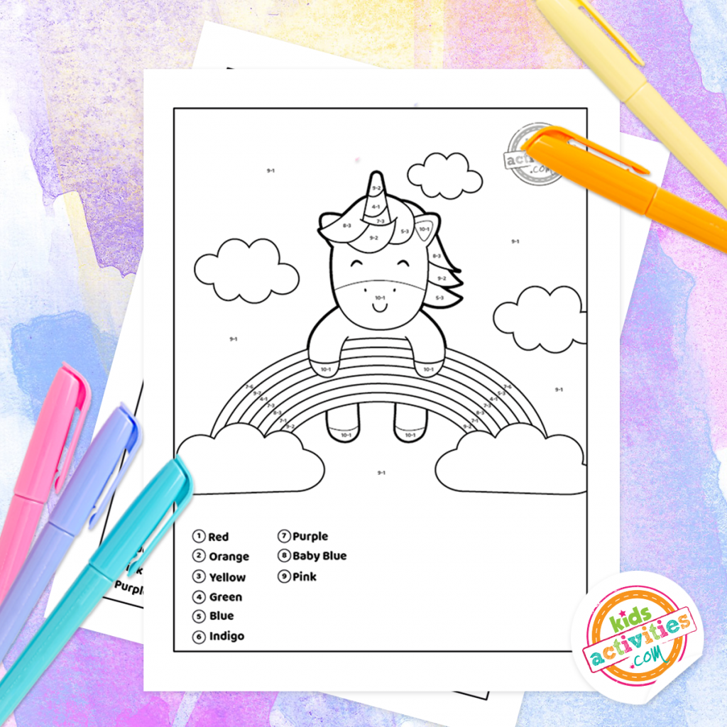 unicorn subtraction color by number coloring pages