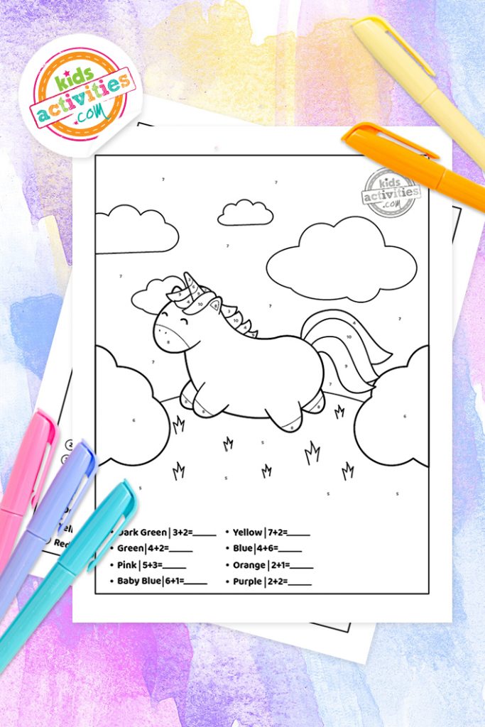 unicorn color by number printable