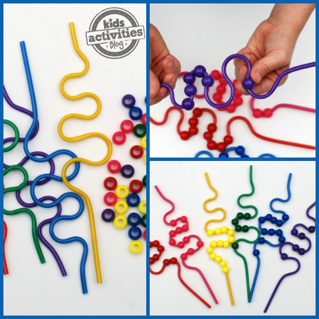 This Silly Straw Bead Threading Busy Bag is a great way for preschoolers to practice sorting by color and work on fine motor skills at the same time.