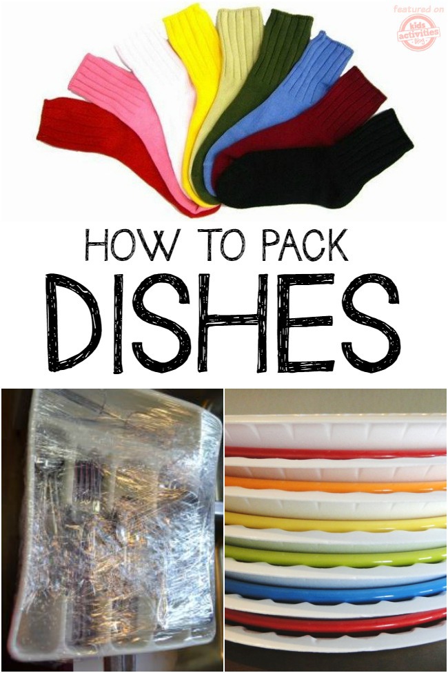 Moving hacks and tips for your kitchen like wrapping silverware in plastic wrap and separating dishes with socks.