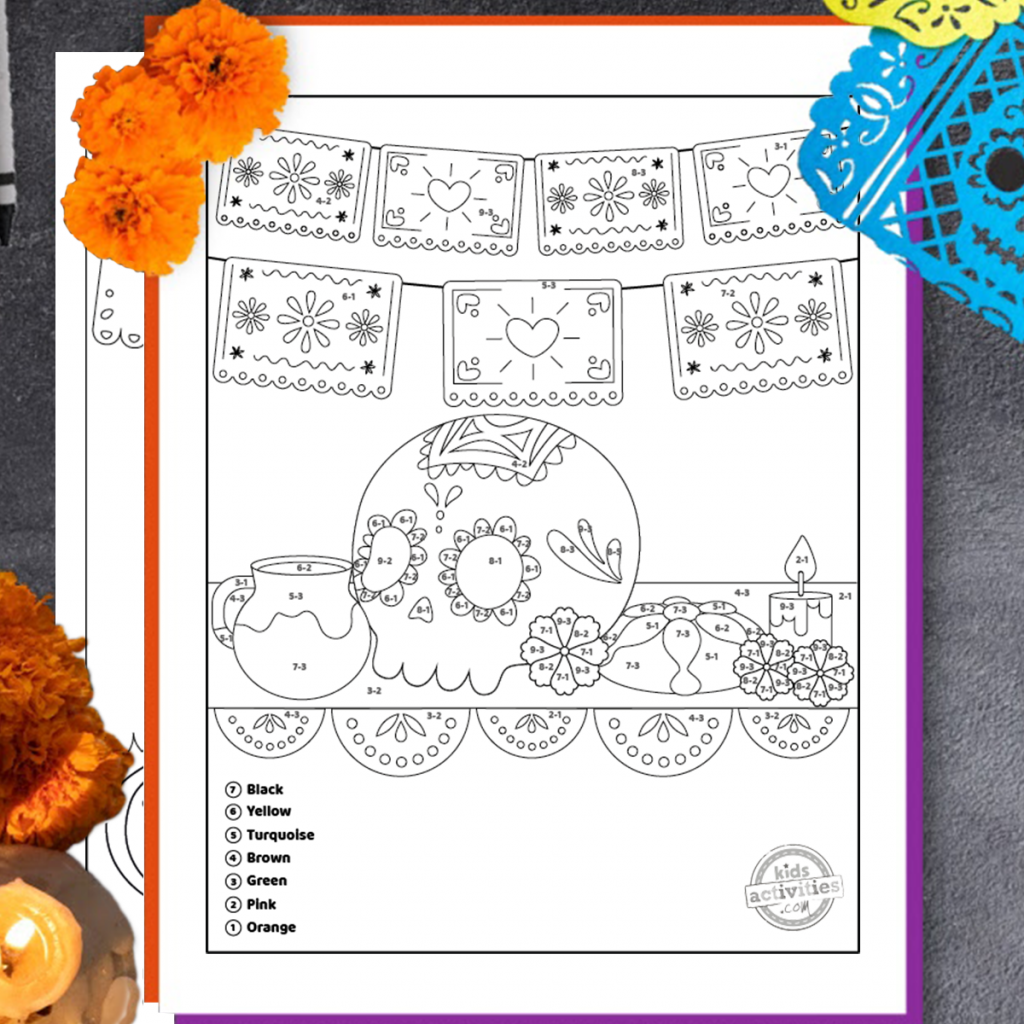 Day of the Dead math coloring worksheets