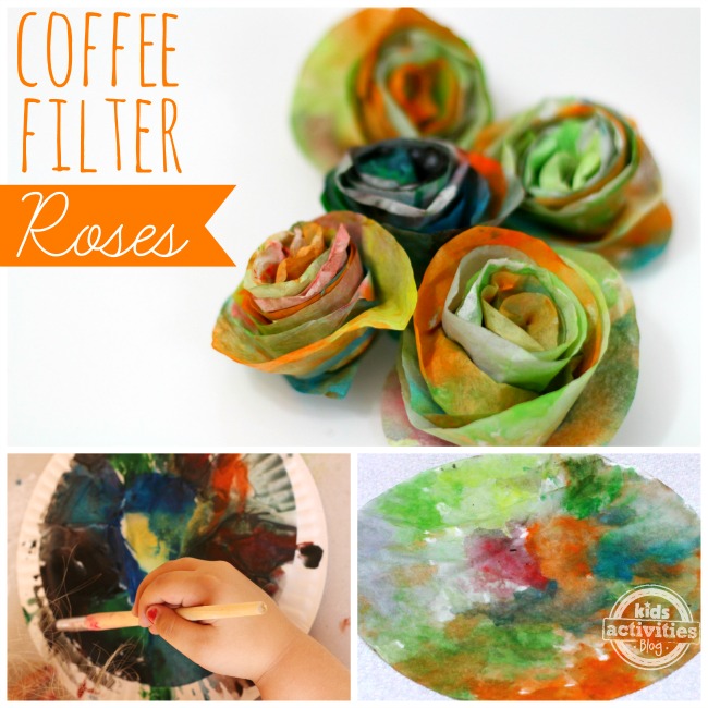 Coffee filter roses that are 3d and are painted.