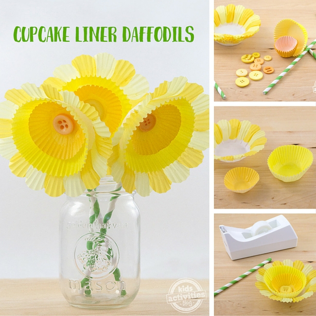 Flower cupcake cups made from cupcake liners and paper straws.