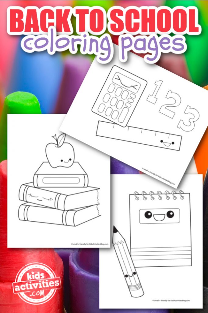 back to school coloring pages printed pdf shown on the background of crayons