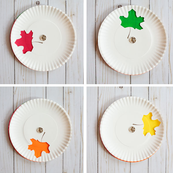 This paper plate color changing leaf craft shown with four colors is from Non Toy gifts