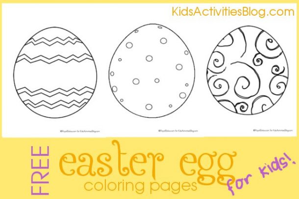Free Easter egg coloring pages with an egg that has zig zags, a polka dot egg, and a swirly egg