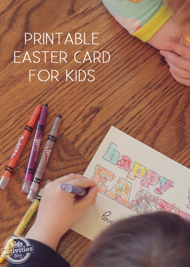 Easter Cards made from free printables that say Happy Easter, Love, colored by children with twistable crayons.