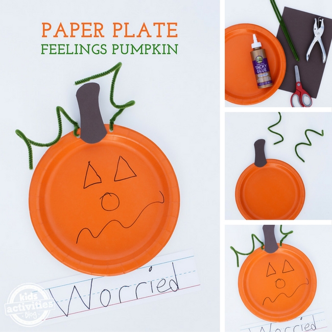 Paper Plate Feelings Pumpkin craft for preschoolers and kindergartners