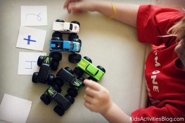 monster truck and cars smashed together for math preschool activity