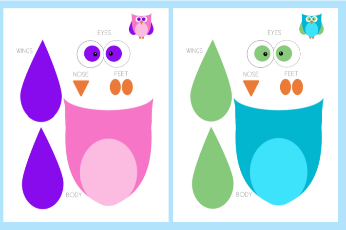 printable owl craft for kids from Kids Activities Blog - pdf of both color combinations shown