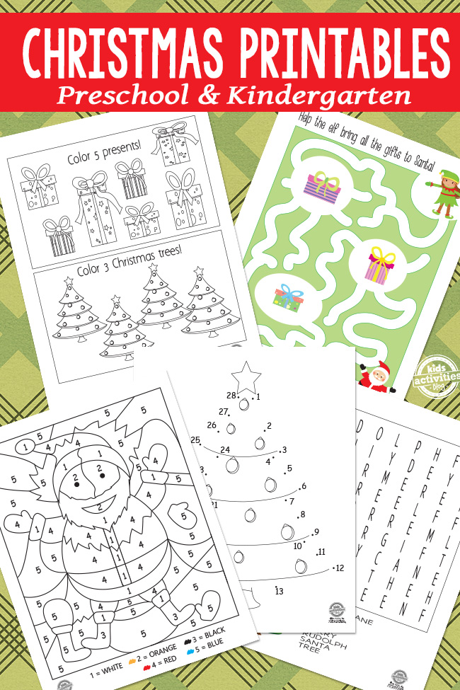 Preschool Christmas printable worksheets and Christmas Kindergarten worksheets to print and play - 5 are shows with various games