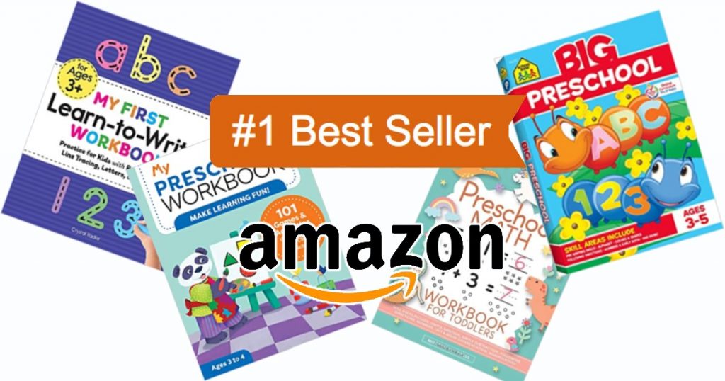 These top selling preschool workbooks will keep kids 2-5 busy and having fun while learning.  Shown are 4 top selling book titles from Amazon.