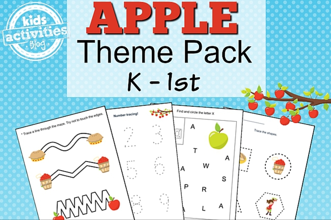 apple worksheet - themed set of 9 Kindergarten level worksheets