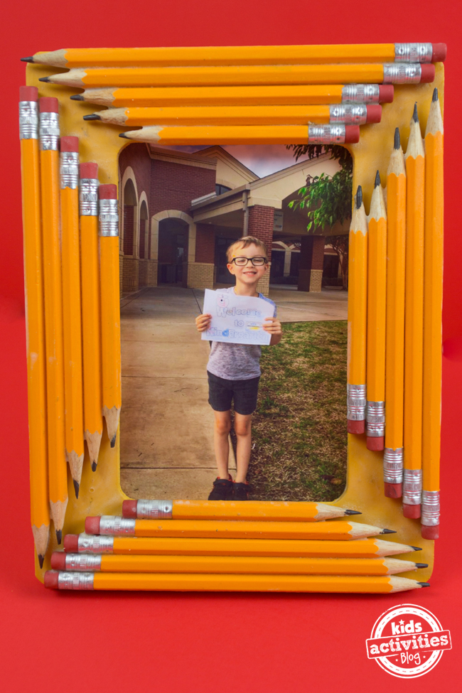 school photo frame made with pencils