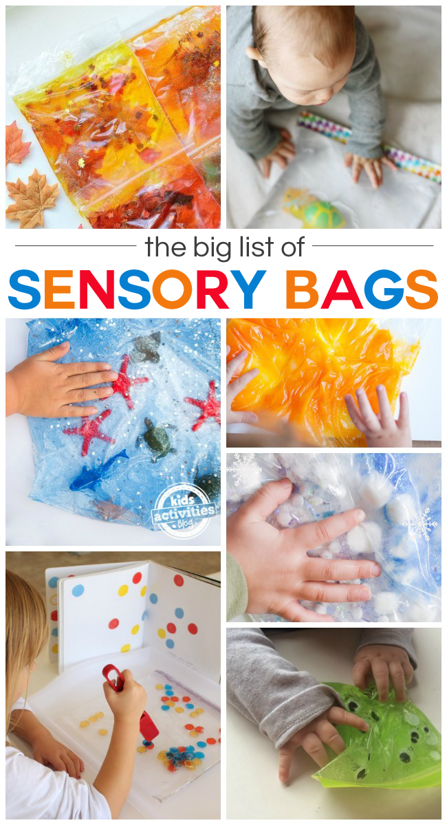 A big list of sensory bags for babies and toddlers.