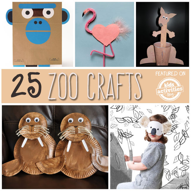 zoo crafts for preschoolers with a gorilla, flamingo, kangaroo, walrus, and koala