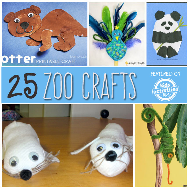zoo animal crafts with otters, peacocks, panda, seals, and chameleons 
