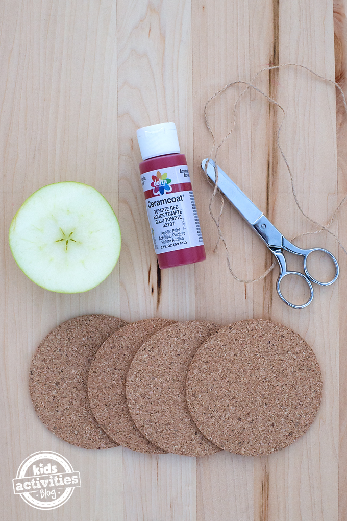 Making Apple Print Coasters is a fun craft to do with kids after visiting an apple farm. Kids will enjoy seeing the "star" on the inside of the apple, then stamping it onto a cork coaster to use as an ornament, gift, or coaster for home. This craft requires basic supplies and can be done at home, school, or daycare.