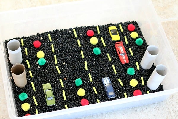 cars theme sensory bin from Buggy and Buddy