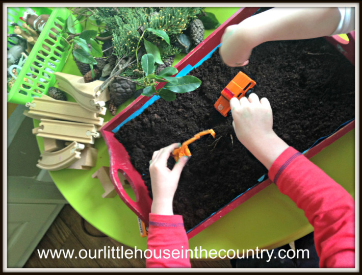 compost gardening sensory play from Our Little House in the Country