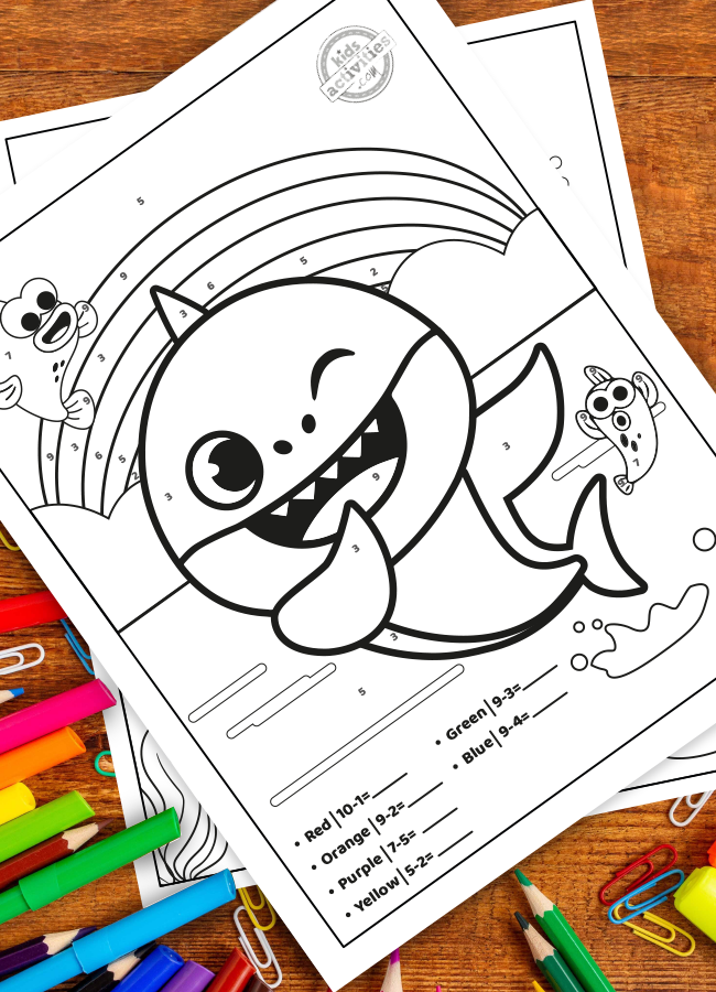 Baby Shark Subtraction Coloring Sheet