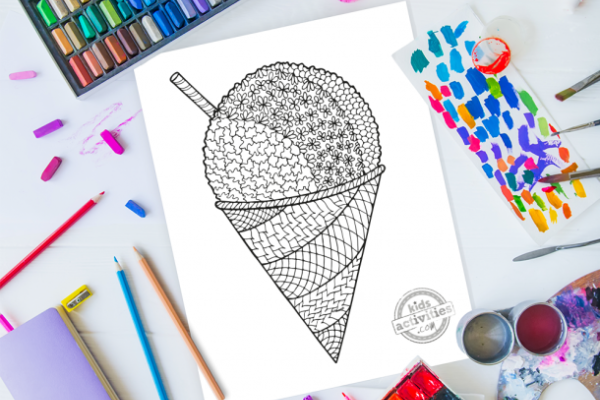 Zentangle snow cone coloring sheet with a ton of design