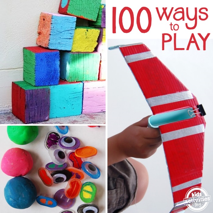 Examples of free play activities like blocks and an airplane