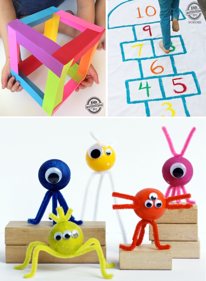 TV Free items for kids like all these fun crafts like the monster craft, hopscotch activity, and cube craft