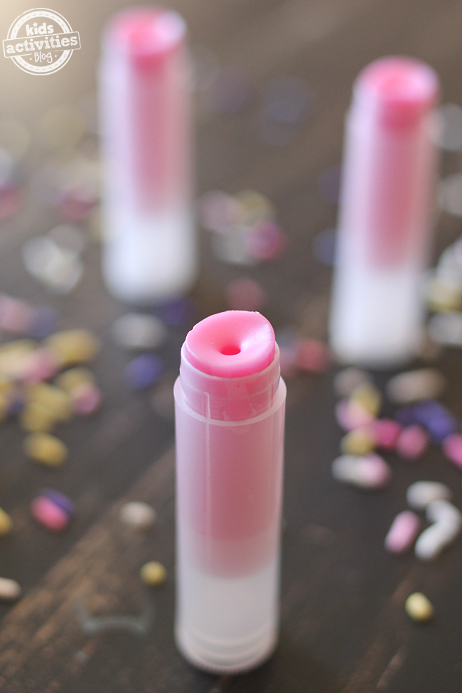Tinted lip balm in a chapstick container, this one is pink.