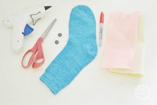 supplies for making shark sock puppet