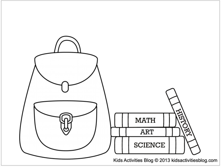 School coloring pages - backpack with books - Kids Activities Blog