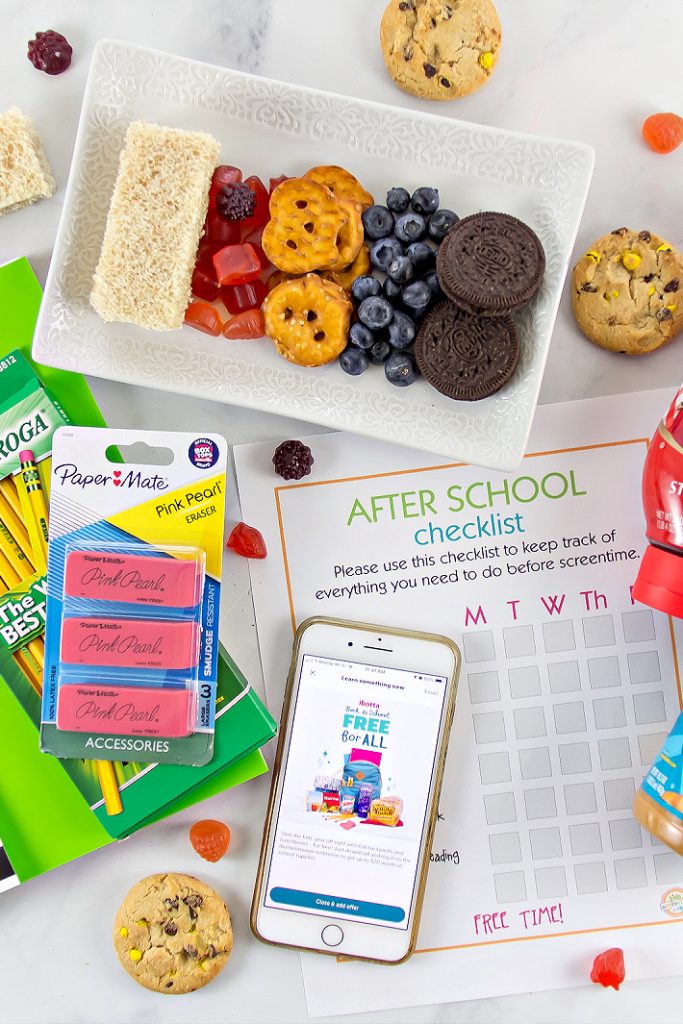 free school supplies with an after school checklist and snack ideas