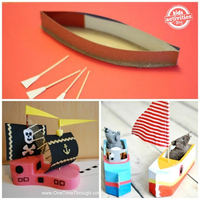  cardboard canoe, sponge pirate ship, milk jug sailboats