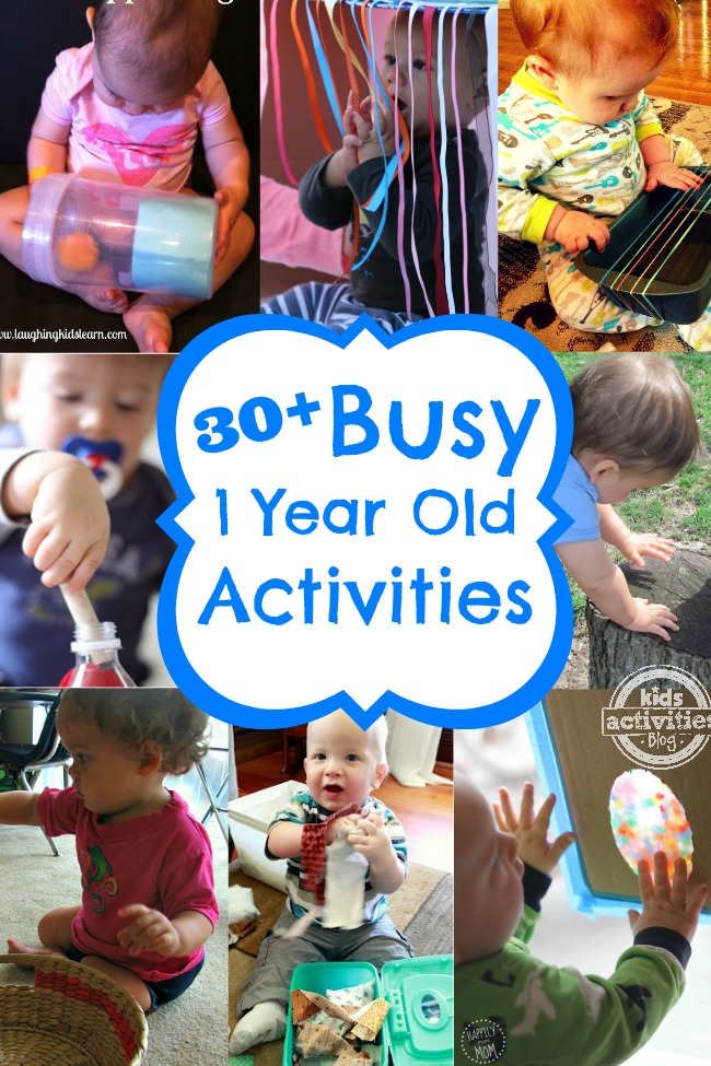 Keep Baby Stimulated With 30+ Busy Activities for 1-Year-Olds - shown are 8 one year old activities for learning playing and exploring the world